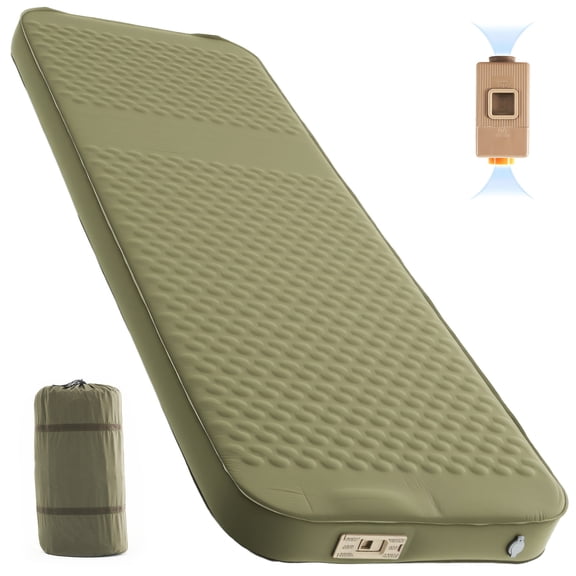 ABORON 4" Thick Self-Inflating Sleeping Pad, Foam & Air Camping Mattress, 9.5 R-Value Insulated Sleeping Mat with Built-In Pump, Portable All Season Camping Pad for Tent, Car, Cot, Truck, Army Green