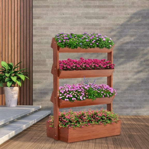 ABORON 4 Tier Wooden Tiered Planter Box,Vertical Raised Garden Bed Modern Freestanding Plant Flower Rack, Herb Vegetable Flower Planting Box Shelf for Indoor Patio Balcony