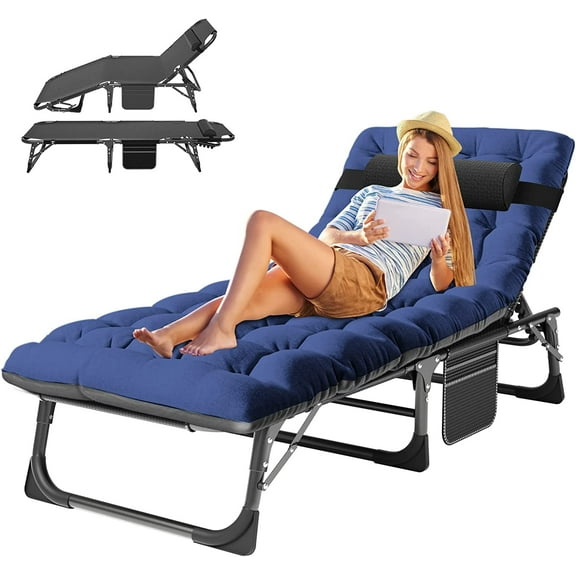 ABORON 5-Fold Camping Cot with 2-Sided Pad & Pillow for Adults & Kids, Adjustable 5-Position Folding Lounge Chair, Folding Cot, Sleeping Cots Bed