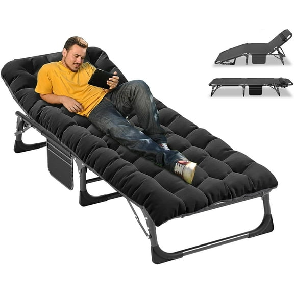 ABORON 5-Fold Portable Folding Chaise Lounge Chair,Camping Cot, with 2 Sided Cushion & Pillow, Adjustable Patio Recliner for Garden Beach Outdoor/Indoor