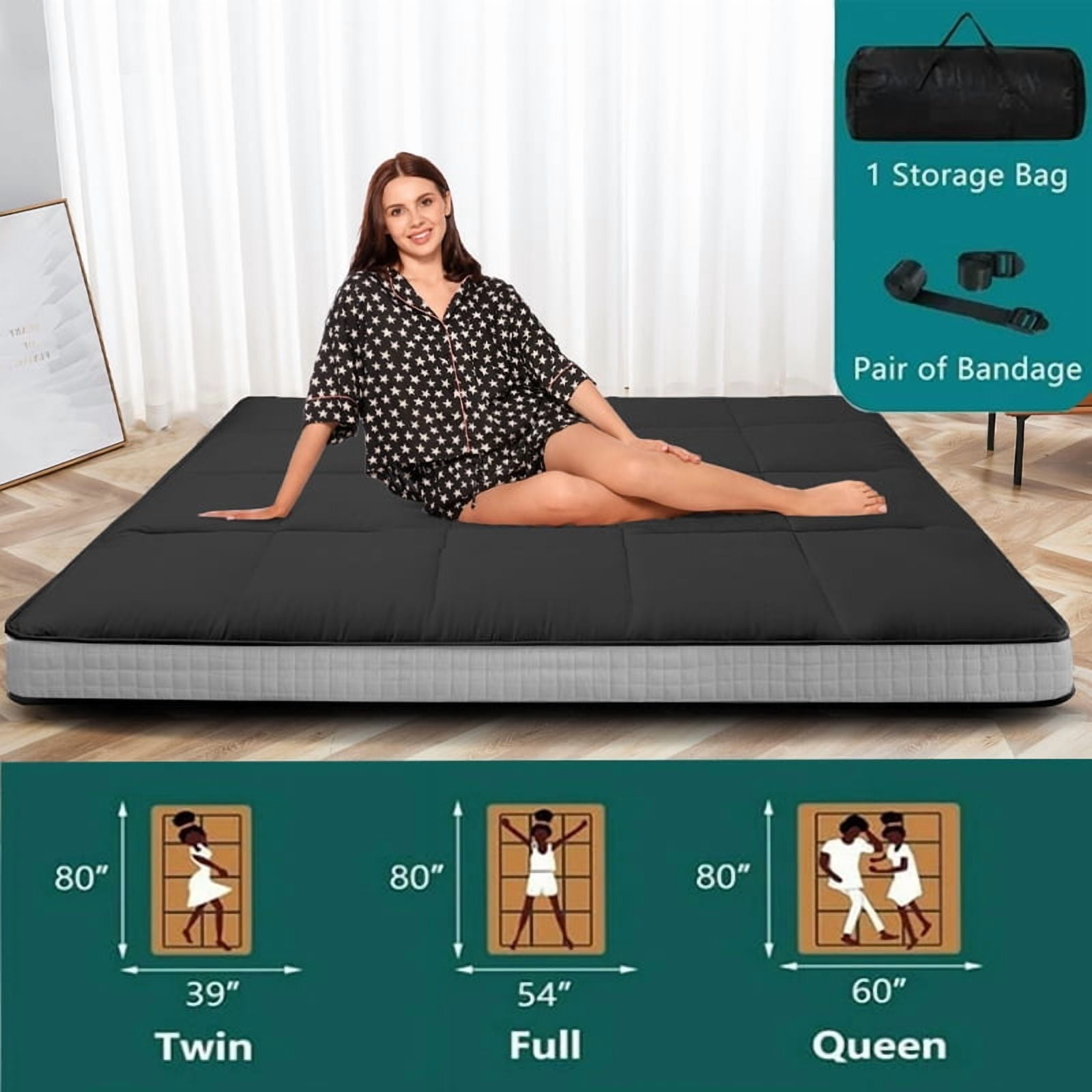 ABORON 5 Inch Thicker Futon Mattress , Padded Japanese Floor Mattress for Adults , Extra Thick Folding Sleeping Pad with Bandage and Storage Bag ( Twin , Gray )
