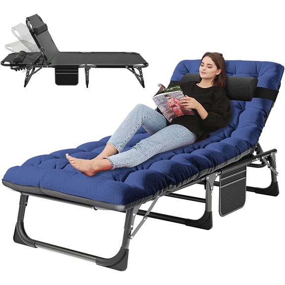 ABORON 5 Positions Camping Cots for Adults,Outdoor Folding Sleeping Cot/Mat,Folding Chaise Lounge Chair with Pillow,Portable Reclining Chair