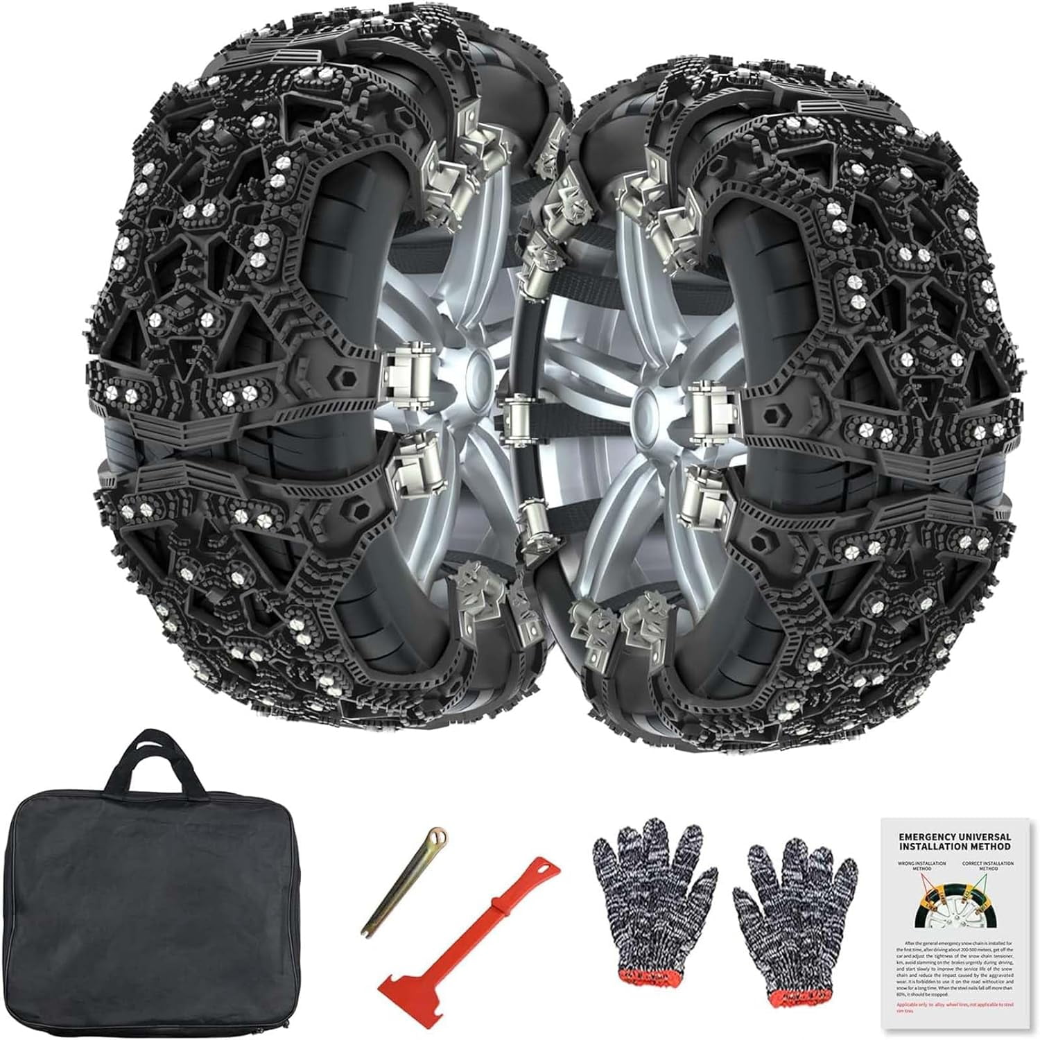 ABORON 12 Pcs Tire Snow Chains, Anti-Skid Chains for SUV,Truck,RV of Tire  Width 220-310 mm (8.6-12.2 inch),Heavy Duty,Thickened,Adjustable 