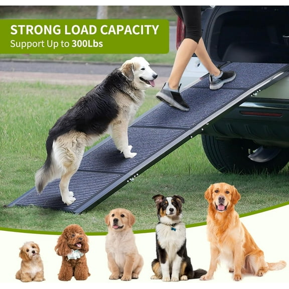 ABORON 71" Extra Long Dog Ramp for SUV Car, Folding Pet Ramp for Large Dogs with Non-Slip Soft Rug Surface, Sturdy Safe Dog Outdoor Steps for Car, SUV, Truck, Up to 300Lbs
