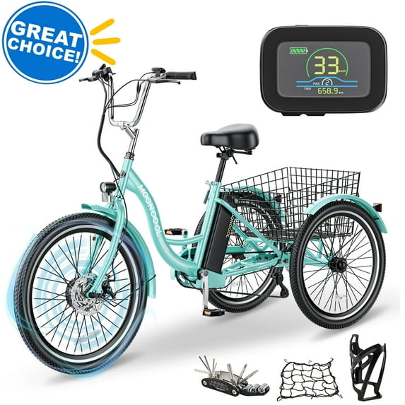 ABORON 7 Speed Electric Tricycle for Adults 24"/26", 350W 3 Wheel E-Bike 36V 14.5Ah, Electric Trike for Seniors with Rear Basket, 24km/h(15mph)
