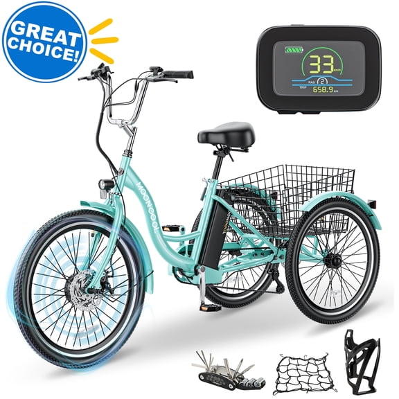 ABORON 7 Speed Electric Tricycle for Adults 24"/26", 350W 3 Wheel E-Bike 36V 14.5Ah, Electric Trike for Seniors with Rear Basket, 24km/h(15mph)