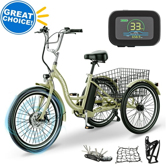 ABORON 7 Speed Electric Tricycle for Adults 24"/26", 350W 3 Wheel E-Bike 36V 14.5Ah, Electric Trike for Seniors with Rear Basket, 24km/h(15mph)