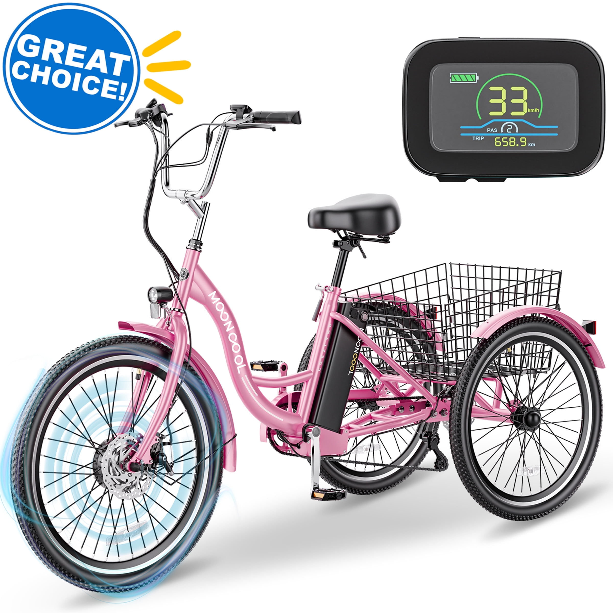 ABORON 7 Speed Electric Tricycle for Adults 24"/26", 350W 3 Wheel E-Bike 36V 14.5Ah, Electric Trike for Seniors with Rear Basket, 24km/h(15mph)