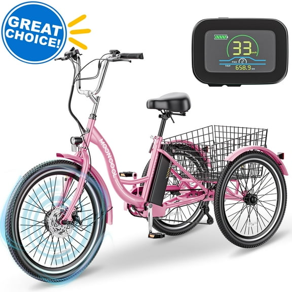 ABORON 7 Speed Electric Tricycle for Adults 24"/26", 350W 3 Wheel E-Bike 36V 14.5Ah, Electric Trike for Seniors with Rear Basket, 24km/h(15mph)