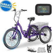 ABORON 7 Speed Electric Tricycle for Adults 24"/26", 350W 3 Wheel E-Bike 36V 14.5Ah, Electric Trike for Seniors with Rear Basket, 24km/h15mph
