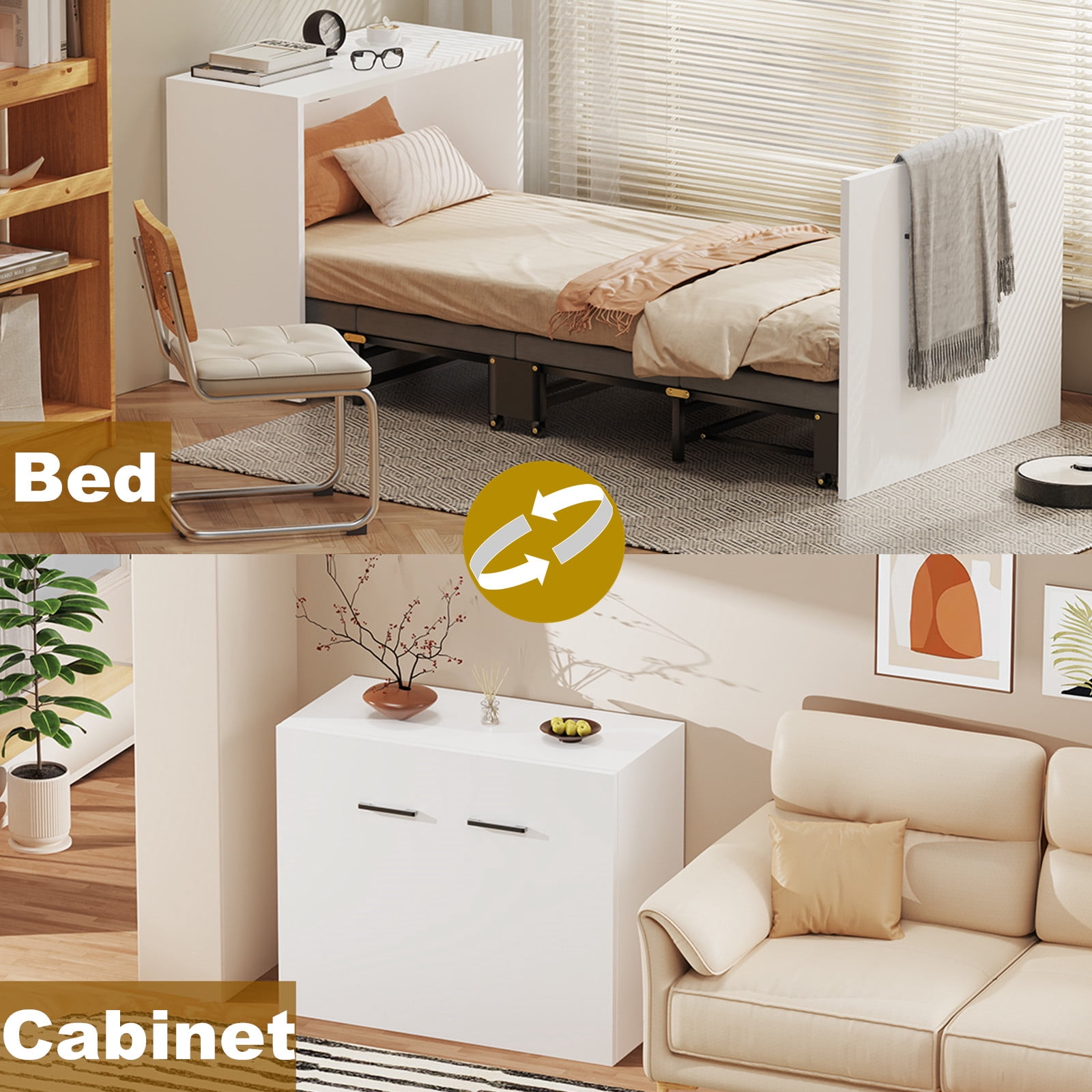 ABORON 75" x 29" Murphy Bed Cabinet with Mattress, Fold Guest Bed Saving Space Pull Out Hide a Bed Roll Away Bed for Guest Bedroom, Living Room, Office Nap Bed