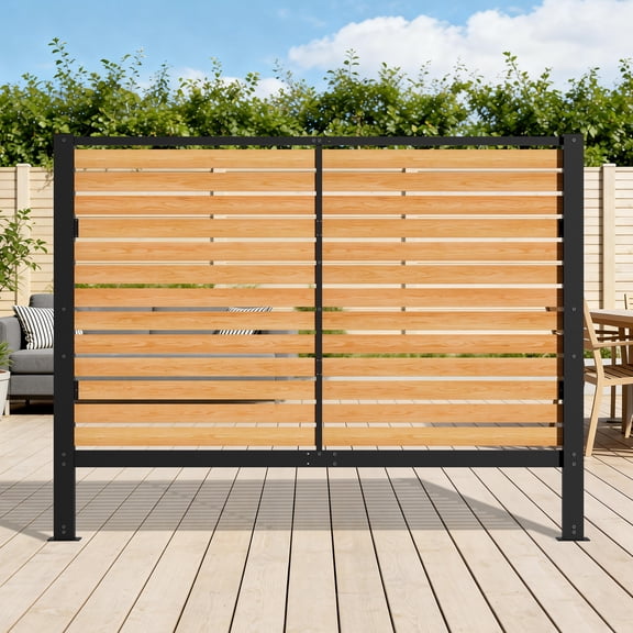 ABORON 8 x 6ft Patio Privacy Screens, Heavy Duty Wood Outdoor Privacy Fence Screen with Metal Post, Ideal Trash Can Enclosures, Privacy Fence Panels for Outside (1-Panel)