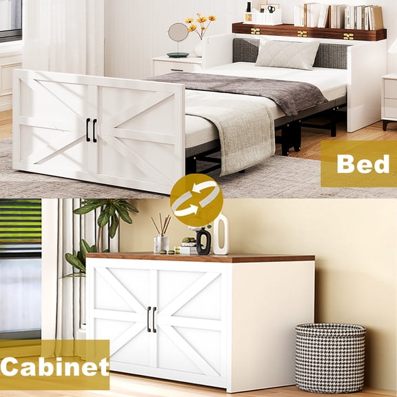 ABORON 80" x 39" Murphy Bed Cabinet with Mattress Twin Size, Fold Guest Bed Saving Space Pull Out Hide a Bed Roll Away Bed for Guest Bedroom, Living Room, Office Nap Bed