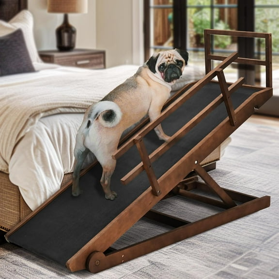 ABORON Adjustable Height 45.2" Long Wooden Pet Ramp, Black, 200 lb Limit