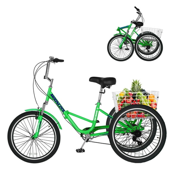 ABORON Adult Folding Tricycle 7-Speed, 20/24/26-Inch Three Wheel Cruiser Bike with Cargo Basket, Foldable Tricycle for Adults, Women, Men, Seniors Exercise Shopping