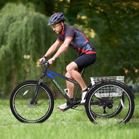 ABORON Adult Mountain Tricycle, 7 Speed Three Wheel Bike, 24/26/27.5 Inch Adults Trikes for Seniors with Shopping Basket, Exercise Men's Women's Tricycles