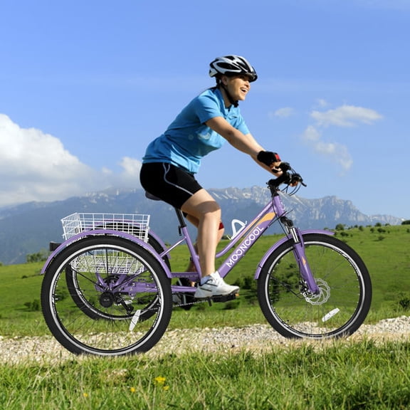 ABORON Adult Mountain Tricycle, 7 Speed Three Wheel Bike, 24/26/27.5 Inch Adults Trikes for Seniors with Shopping Basket, Exercise Men's Women's Tricycles