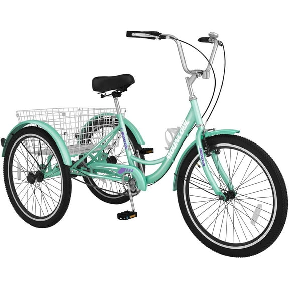 ABORON Adult Tricycle 24 inch, 1 Speed 3 Wheel Bike, Adult Tricycle Trike Cruise Bike with Large Size Basket for Recreation Shopping