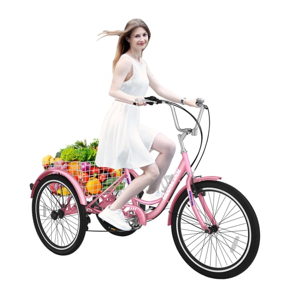 ABORON Adult Tricycle 7-Speed, 20/24/26-Inch Three Wheel Cruiser Bike with Cargo Basket, Foldable Tricycle for Adults, Women, Men, Seniors Exercise Shopping