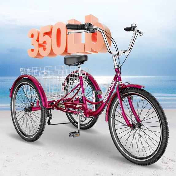ABORON Adult Tricycles, 7 Speed Adult Trikes 24 inch 3 Wheel Bikes, Cruise Bike with Basket for Seniors, Women, Men for Recreation, Shopping, Multiple Colors