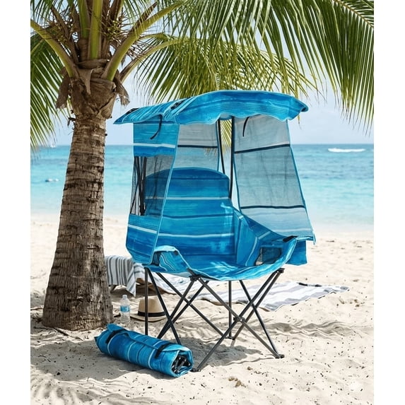 ABORON Camping Chair with Canopy, Folding Camping Canopy Chair with Cooler Bag, Side Pocket and Cup Holder, Outdoor Portable Beach Lounge Chair for Adults Camping, Fishing and Tailgates - Ocean