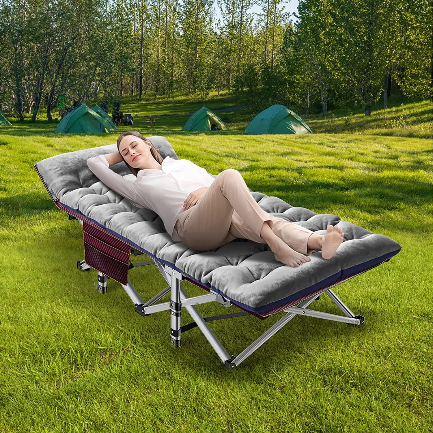 ABORON Camping Cot with 2 Sided Thick Pad, Cots for Sleeping, Folding ...