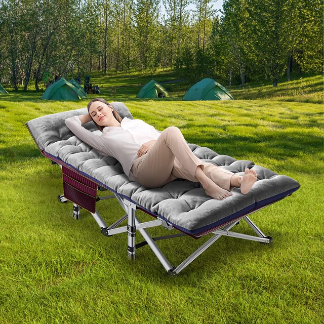 ABORON Camping Cot with 2 Sided Thick Pad, Cots for Sleeping, Folding Bed Cot 880LBS(Max Load) Comfortable Lightweight with Carry Bag