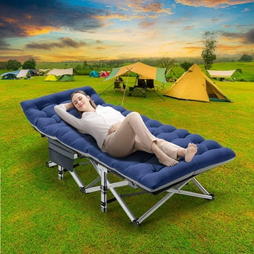 ABORON Camping Cot with 2 Sided Thick Pad, Cots for Sleeping, Folding Bed Cot 880LBS(Max Load) Comfortable Lightweight with Carry Bag