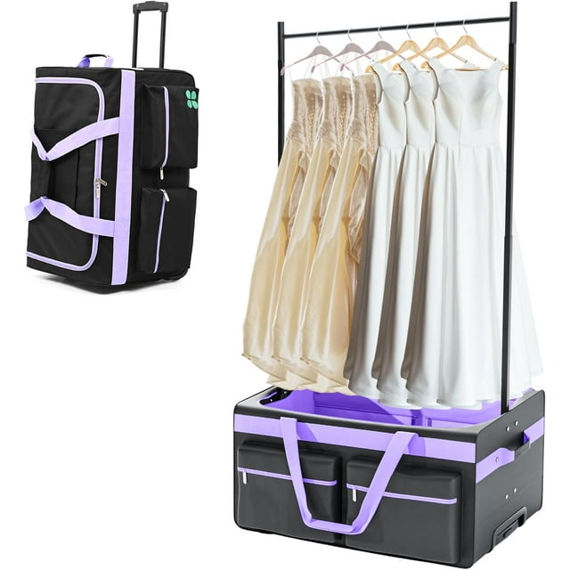 ABORON Dance Bag with Garment Rack, 24 inch Collapsible Costume Rolling