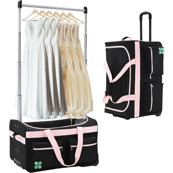 ABORON Dance Bag with Garment Rack, 27" Collapsible Costume Rolling Duffel Bag with Wheels for Competition, Shows, Performances, Travel Duffle Bag Luggage for Women and Men