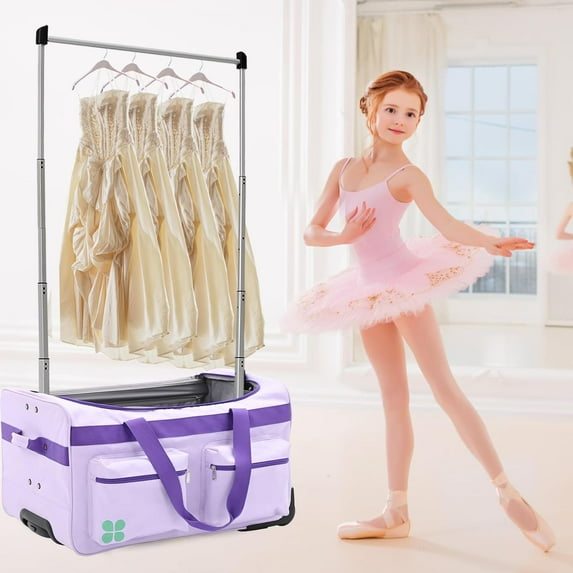 ABORON Dance Bag with Garment Rack, 27" Collapsible Costume Rolling Duffel Bag with Wheels for Competition, Shows, Performances, Travel Duffle Bag Luggage for Women and Men