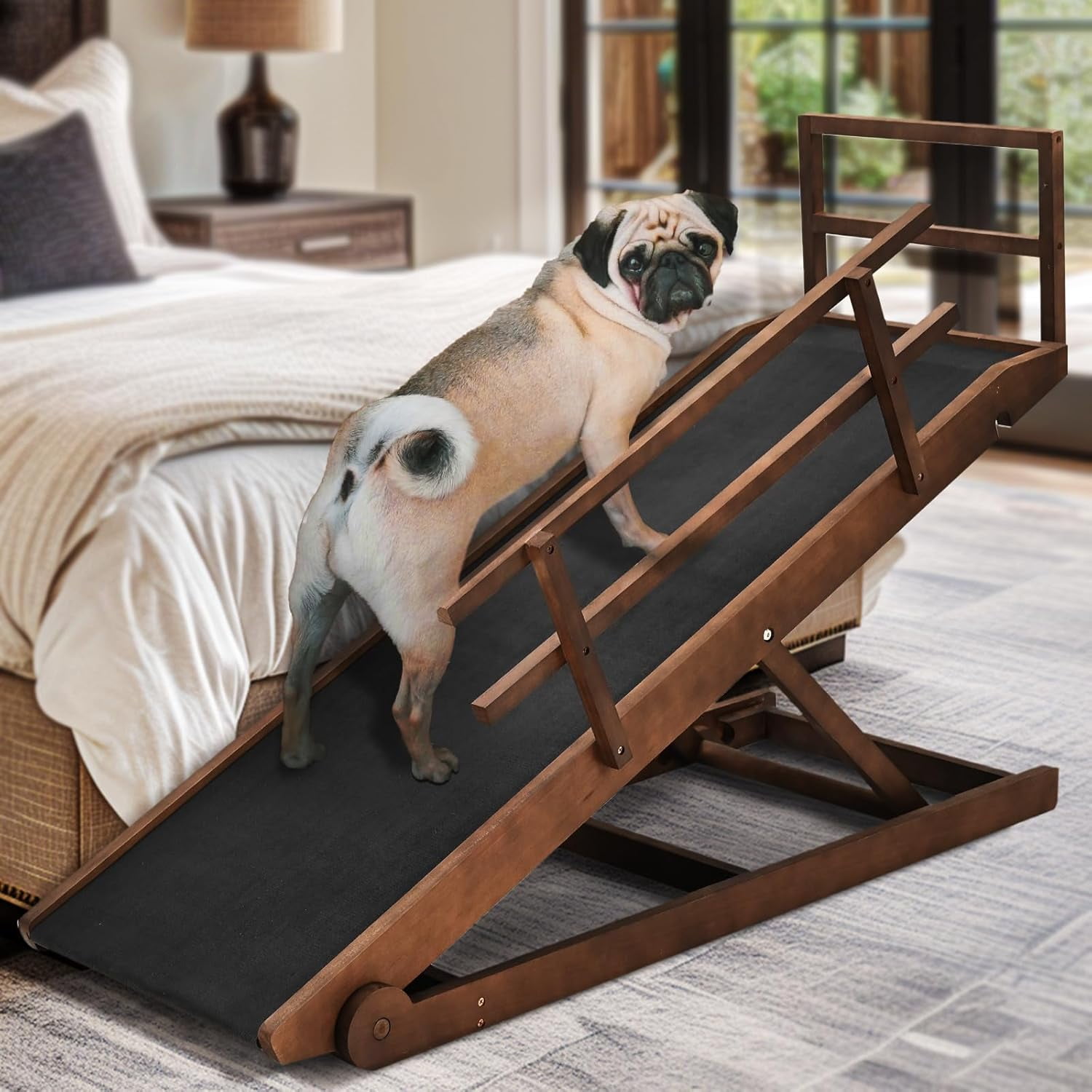 ABORON Folding Dog Ramp for Bed 5 level Adjustable Pet Ramp for Couch Car Sofa SUV High Traction Rubber Surface Load 200 lbs 55.1 Long for Small Large Old Dogs