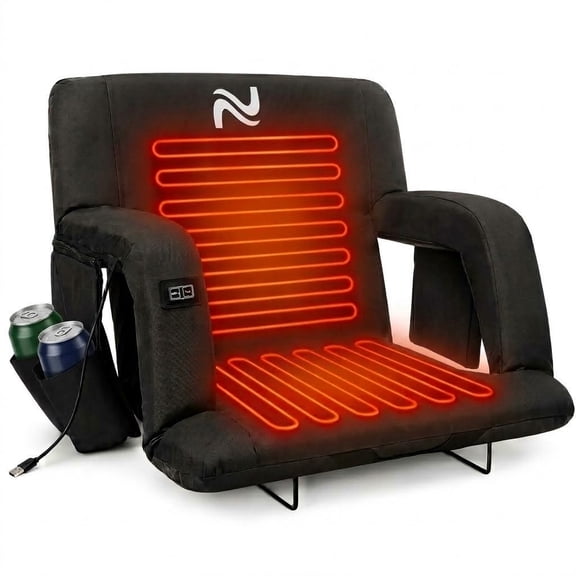 Aboron Oversized Heated Stadium Seat for Bleachers, 25" Wide Portable Backpack Stadium Chair for Adults, Reclining Bleacher Seat for Sports Events