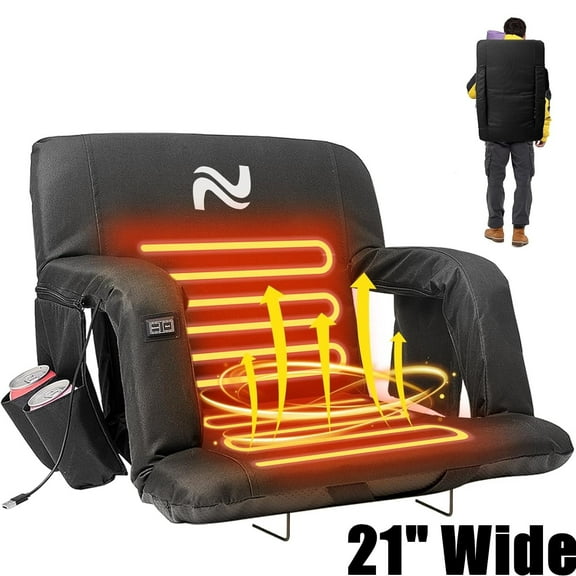 ABORON Dual-Heated Stadium Seats for Bleachers with Back Support Wide 21 Inch, Portable Stadium Seat Bleacher Chair with 6 Reclining Positions, Armrests, Stadium Chairs for Sport Events