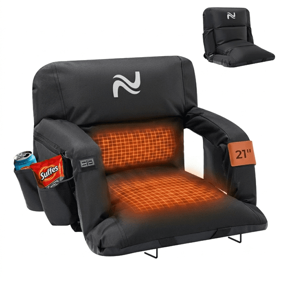 ABORON Dual-Heated Stadium Seats for Bleachers with Back Support & Thicker Padded Cushion Wide 21 Inch, Outdoor Waterproof Stadium Seat Portable Bleacher Chair with 6 Reclining Positions, Armrest