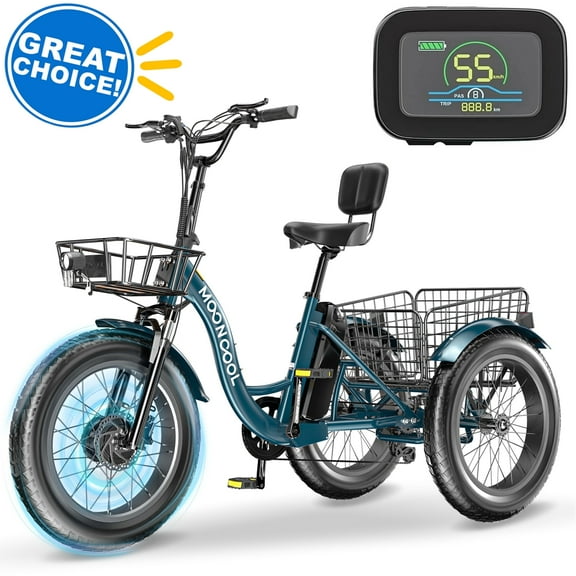 ABORON Electric Trikes for Adults Fat Tire 20" Electric Tricycle for Senior, 500W 3 Wheel E-Bike 48V 14.5Ah, 7 Speed Aluminum Electric Bicycle with Rear Basket, 25.6km/h(16mph)