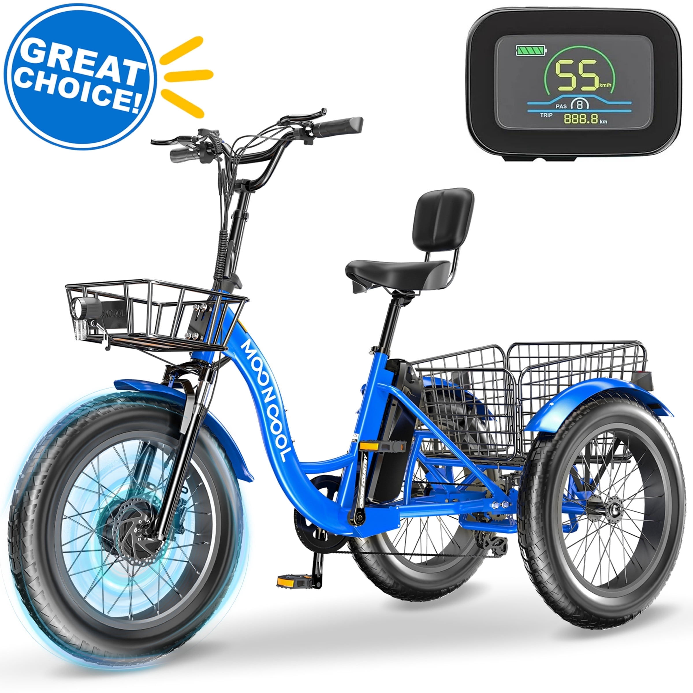 ABORON Electric Trikes for Adults Fat Tire 20" Electric Tricycle for Senior, 500W 3 Wheel E-Bike 48V 14.5Ah, 7 Speed Aluminum Electric Bicycle with Rear Basket, 25.6km/h(16mph)