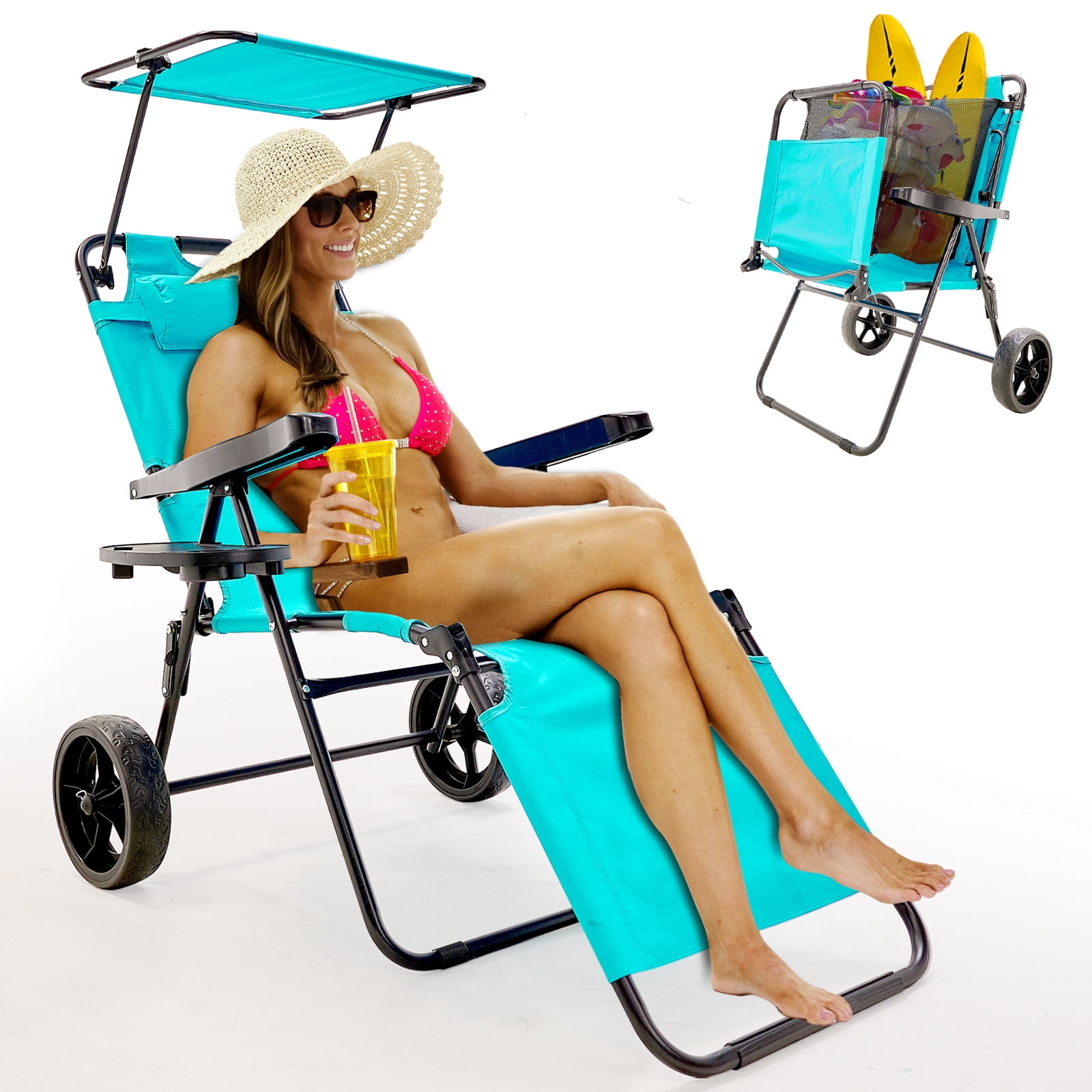 ABORON Folding Beach Chair for Adults Heavy Duty Beach Chair with Canopy Shade Foldable Beach Lounge Chair with Footrest 2 in 1 Beach Chair with