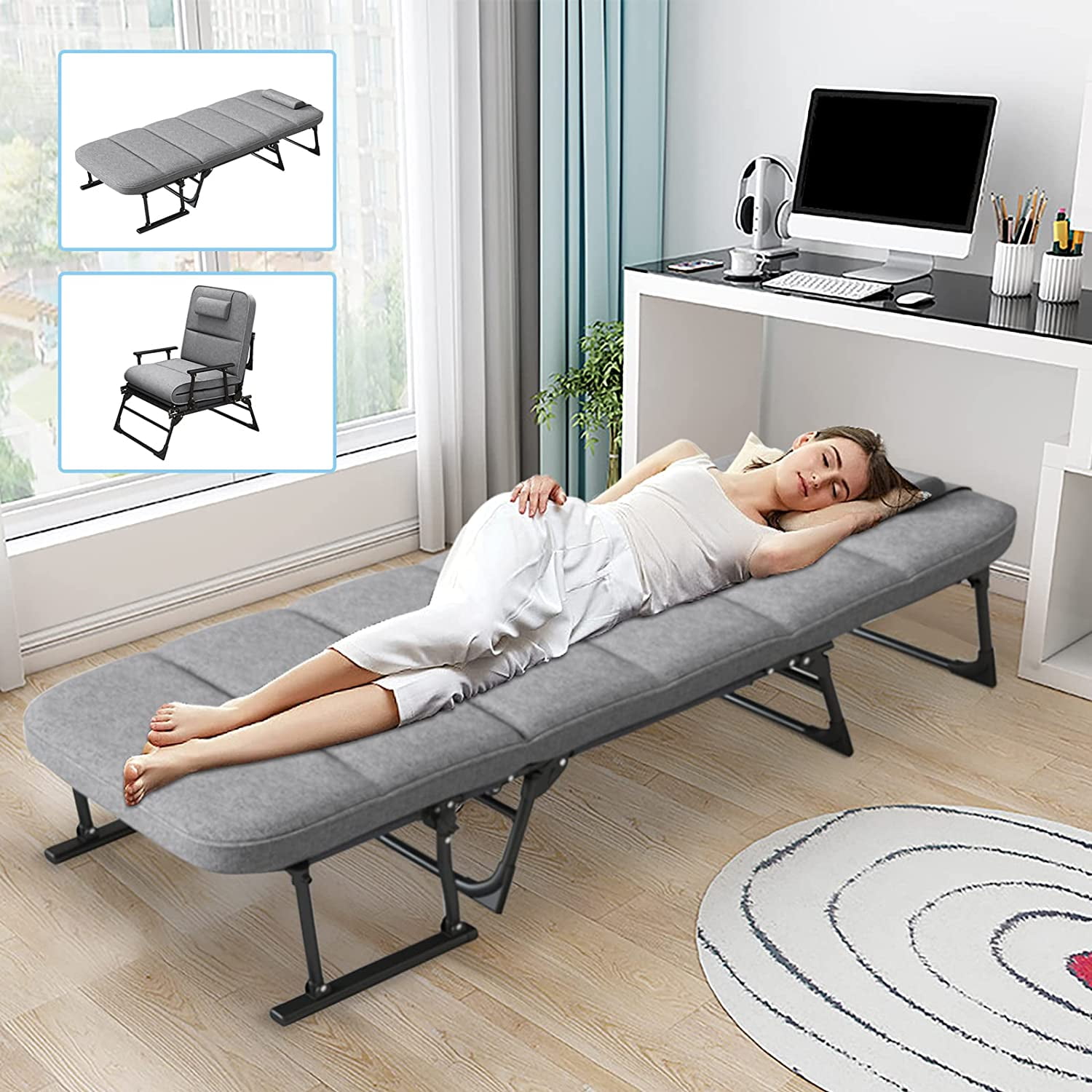 ABORON Folding Bed Cot with Cushion,Portable Fold Up Bed for Outdoor