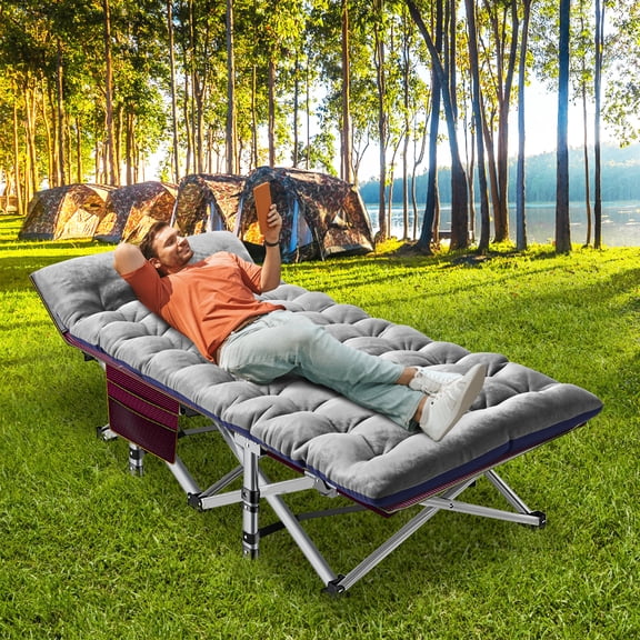 ABORON Folding Camping Cot Bed ,With Removeable Mattress for Adults,Portable Outdoor Cots with 2 Sided Mattress & Carry Bag