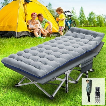 ABORON Folding Camping Cot Bed ,With Removeable Mattress for Adults，Portable Outdoor Cots with 2 Sided Mattress & Carry Bag