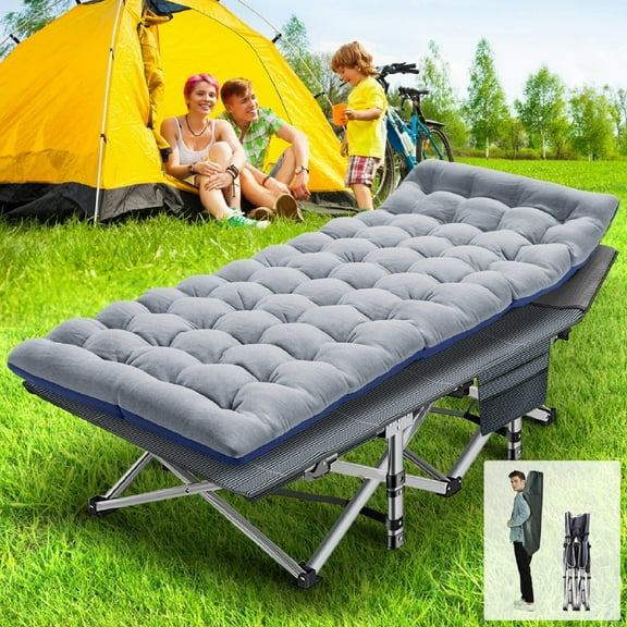 ABORON Folding Camping Cot Bed ,With Removeable Mattress for Adults,Portable Outdoor Cots with 2 Sided Mattress & Carry Bag