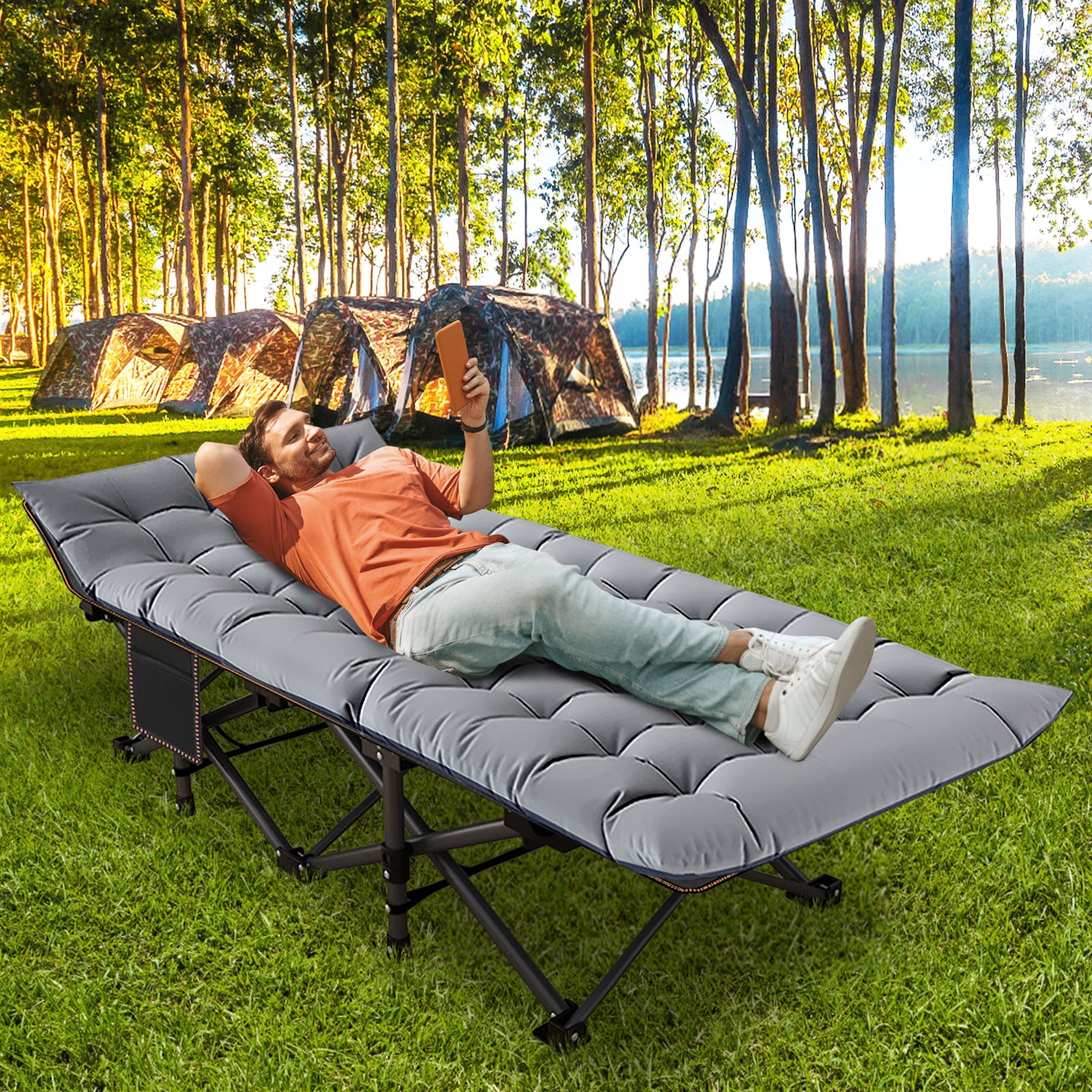 ABORON Folding Camping Cot Bed With Removeable Mattress for