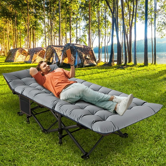 ABORON Folding Camping Cot Bed ,With Removeable Mattress for Adults,Portable Outdoor Cots with Carry Bag