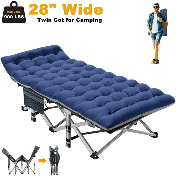 ABORON Camping Cot XL Folding Twin Cot for Outdoor with 2 Sided Cushion & Carry Bag, 28" Wide Foldable Sleeping Cot for Adults, Protable Cots Bed, 900LBS(Max Load)