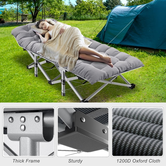 Heavy Duty Camping Cot For Adults - Portable Folding Sleeping Bed With Carry Bag 600lb Capacity