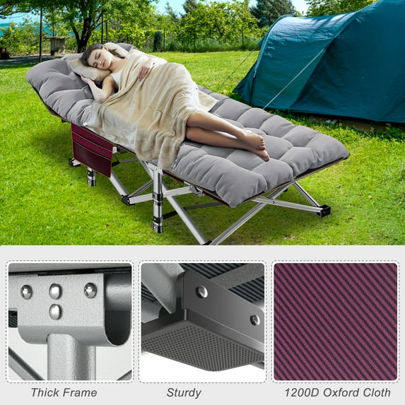 ABORON Folding Camping Cot, Folding Guest Bed for Adults, Portable Heavy Duty Sleeping Cots with 2 Sided Mattress & Carry Bag