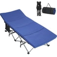 thumbnail image 1 of Folding Camping Cot with Memory Foam Mattress, 900LBS Capming Cots for Adults, Oversized 32" W Sleeping Cot with Carring Bag, Portable Folding Bed Cots for Capming, Hiking, Indoor Use - Blue, 1 of 6