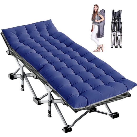 ABORON Folding Camping Cot, Portable Travel Camp Cots, Heavy Duty Sleeping Cots with 2 Sided Mattress & Carry Bag