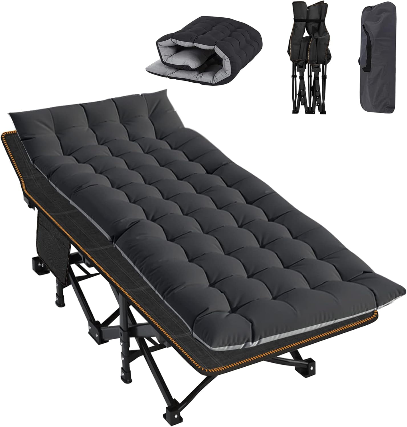 ABORON Folding Camping Cot W/Mat for Adults, Heavy Duty Outdoor Bed ...